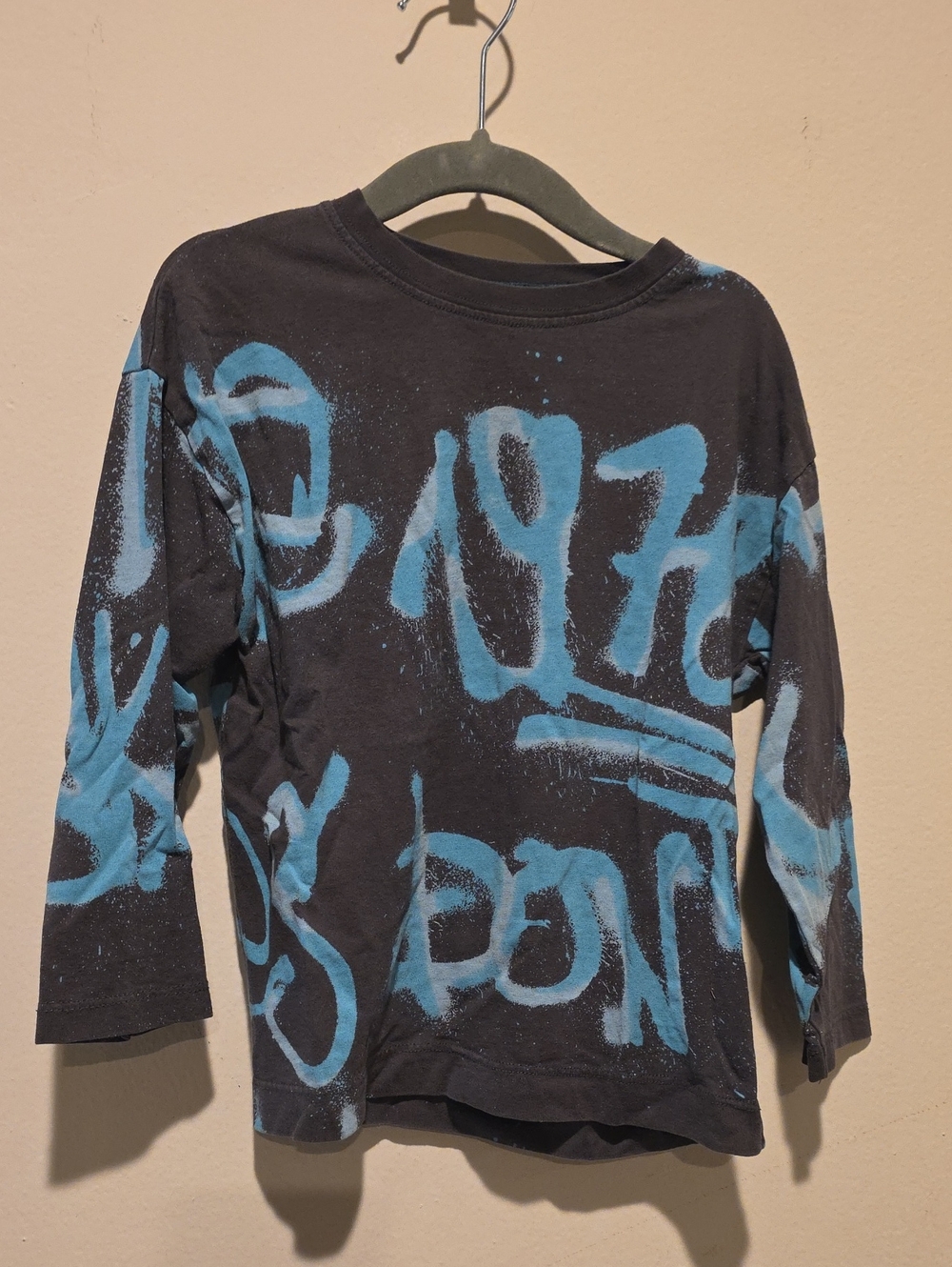 Kids Black Long-Sleeve Shirt with Blue Graffiti Print Zara 3 4 T